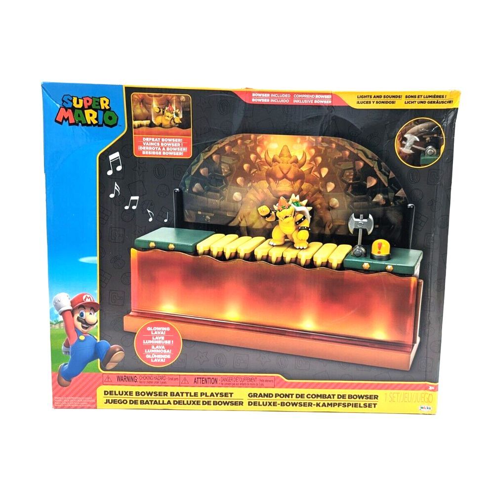 Super Mario Deluxe Bowser Battle Playset with Lights & Sounds 2.5" Action Figure